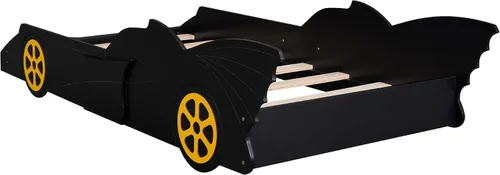 Vista 8 de Marco de cama, cama de plataforma en forma de auto de carreras de tamaño individual con ruedas, marco de cama de plataforma de madera con listones