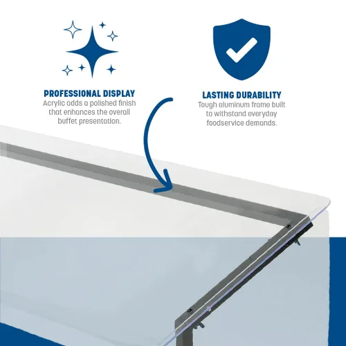 Vista 4 de Carlisle FoodService Products Protector de estornudos para barra de buffet con marco de aluminio para catering, bufés, restaurantes, plástico, 73.37