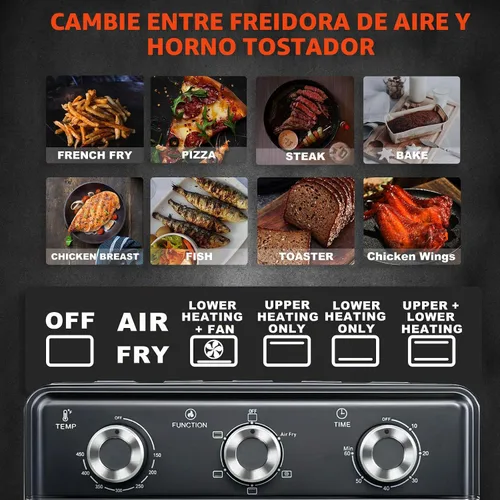 Vista 7 de Combo de horno tostador de freidora de aire de 10 cuartos de galón, horno freidora de aire de 3 capas con ventana visible, freidoras de aire