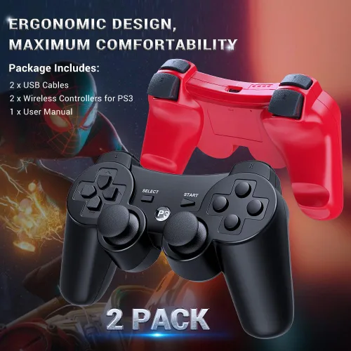 Vista 6 de OKHAHA Controller for PS3 Controller Wireless for Sony Playstation 3 Controller, Double Shock 3, Rechargeable, Motion Sensor, Remote for PS3, 2 USB