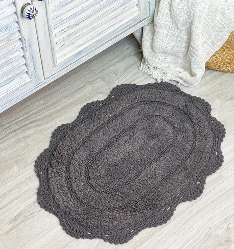 Vista 52 de Chardin home Alfombra de baño de ganchillo beige, alfombra de baño ovalada 100% algodón con borde de ganchillo artesanal hecho a mano, alfombra
