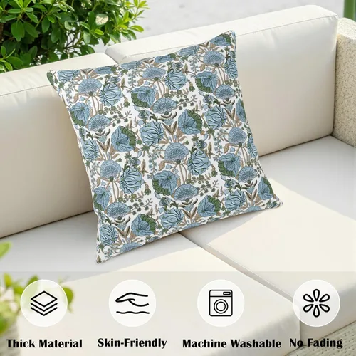 Vista 5 de Juego de 2 fundas de almohada con estampado de bloques azules de 16 x 16 pulgadas, diseño floral verde espárragos, fundas de almohada bohemias