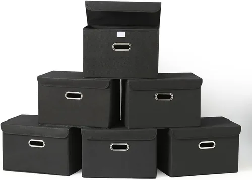 Vista 21 de Paquete de 1 Contenedores de Almacenamiento Plegables Grandes con Tapas, Cubos Organizadores de Almacenamiento de Tela para Estantes, Armario