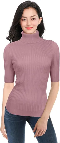 Vista 2 de v28 - Suéter ajustado de cuello alto con mangas de media sisa para mujer, de punto acanalado altamente elástico Baya