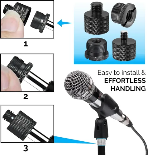 Vista 6 de IXTECH Juego de adaptadores de soporte de micrófono, kit de adaptador de soporte de micrófono de metal de 8 piezas, adaptador de rosca de 3/8 a 5/8