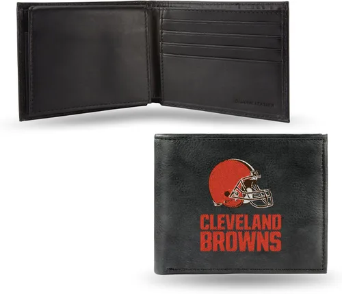 Vista 18 de Rico Industries Billetera de cuero bordada para hombre de la NFL Negro