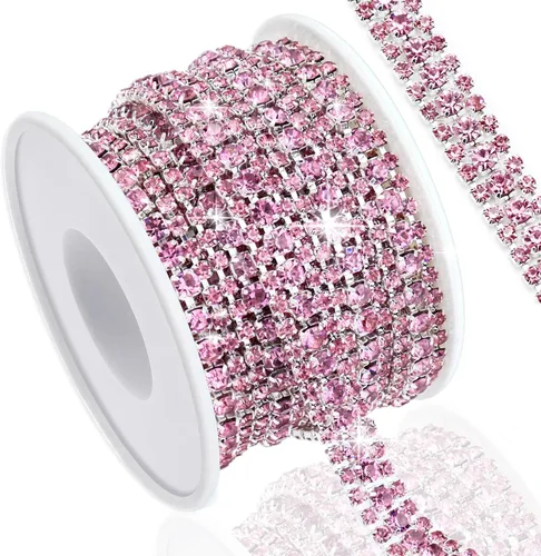 Vista 24 de Cadena de diamantes de imitación de 3 yardas con 3 filas para manualidades, cadena de cierre de diamantes de imitación plateada para hacer joyas