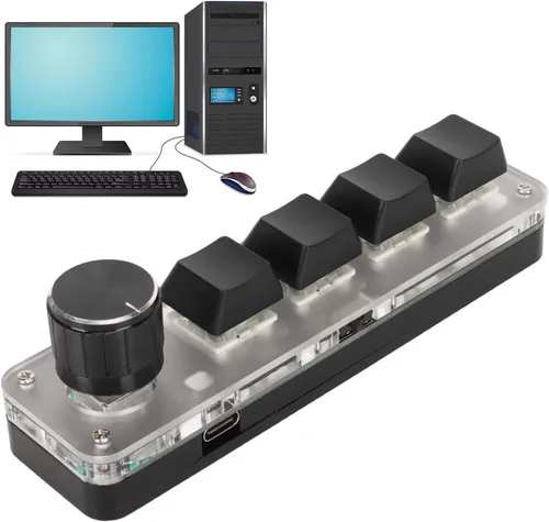 Vista 2 de Diyeeni Teclado mecánico para juegos de 4 teclas, teclado macro programable con retroiluminación RGB, teclado con una sola mano con perilla