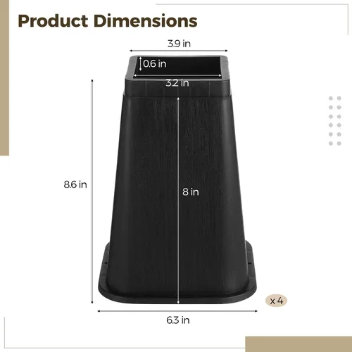 Vista 4 de yeesport Juego de 4 elevadores de cama de 8 pulgadas, elevadores de sofá resistentes de 8 pulgadas, elevadores de muebles con parte superior