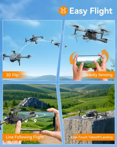 Vista 3 de Dron T29 con cámara para niños, mini drones plegables para principiantes o adultos, cuadricóptero RC HD 1080P, con 2 baterías y estuche