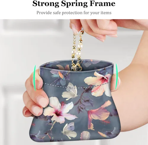 Vista 2 de Fintie - Monedero de piel sintética para monedas para mujeres y niñas, Hibisco floreciente., Moda