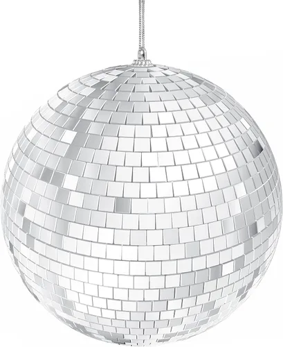 Vista 9 de Bola de discoteca de espejo de 2 unidades con cuerda adjunta para colgar anillo, refleja la luz, recuerdo de fiesta, 5 pulgadas (paquete de 2)