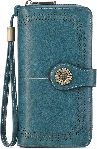 Vista 14 de SENDEFN Cartera de cuero para mujer, con bloqueo RFID, tarjetero para tarjetas de crédito, cartera de mano para mujer