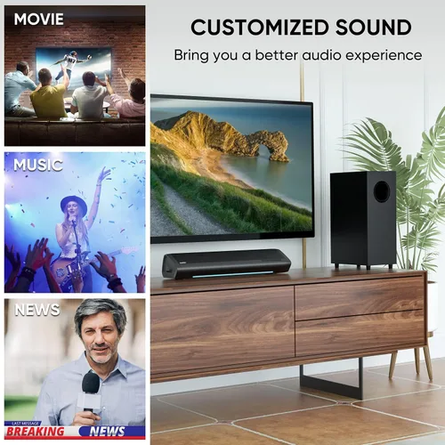 Vista 5 de Saiyin - Barras de sonido para TV con subwoofer, 2.1 graves profundos, pequeña barra de sonido, monitor de altavoces, sistema de sonido envolvente