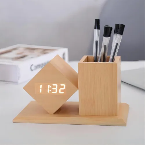 Vista 3 de Reloj despertador digital LED con pantalla de calendario de temperatura, ajuste de brillo de 3 niveles, activado por sonido, multifuncional