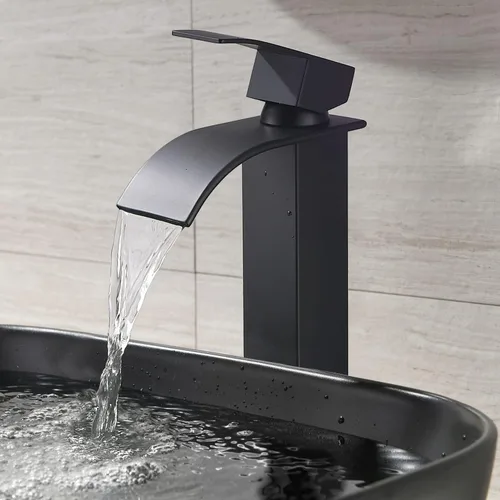 Vista 6 de Fregadero de Recipiente Negro Rectangular, 45,7x33 cm Encimera de Cerámica de Porcelana para Baño con Combo de Grifo y Drenaje