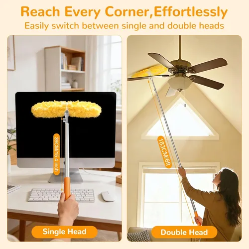 Vista 2 de Plumero extensible de mango largo de 6 pies con 50 repuestos para plumero Swiffer, kit de microfibra resistente de 360° para techos altos 50