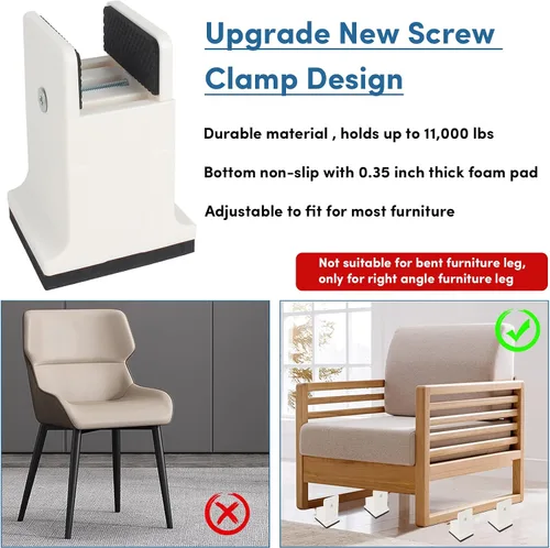 Vista 5 de DEDU Elevadores de cama con abrazadera de tornillo ajustable, elevadores de sofá de 3 pulgadas, resistentes, paquete de 4 unidades que soportan