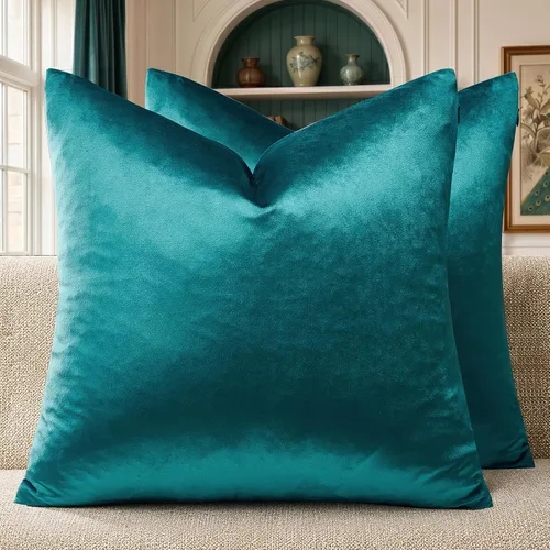 Vista 85 de GIGIZAZA Juego de 2 fundas de almohada doradas de terciopelo de 20 x 20 pulgadas para sofá Almohadas para sofá, tela texturizada suave de 9.88
