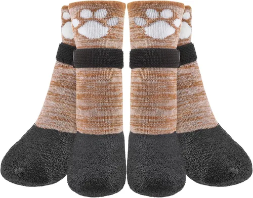 Vista 11 de BEAUTYZOO Calcetines impermeables para perros para evitar que lamen las patas, calcetines navideños para perros para suelos de madera dura