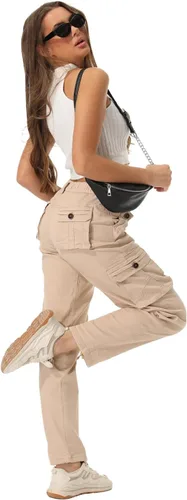 Vista 6 de Pantalones cargo de trabajo para mujer, de algodón, con 8 bolsillos, informal, estilo de combate militar