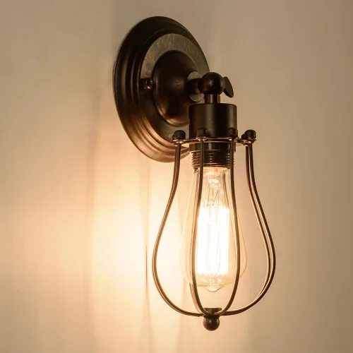 Vista 5 de LULING Aplique de pared industrial con iluminación vintage, lámpara ajustable de alambre rústico, jaula de metal, pantalla de luz de pared