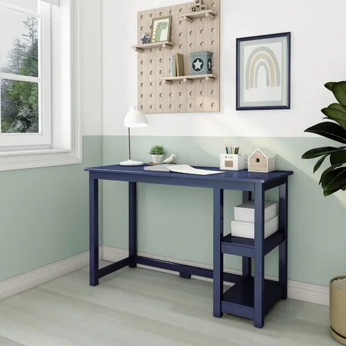 Vista 6 de Max & Lily Escritorio de madera maciza con estantes, 47 pulgadas, azul