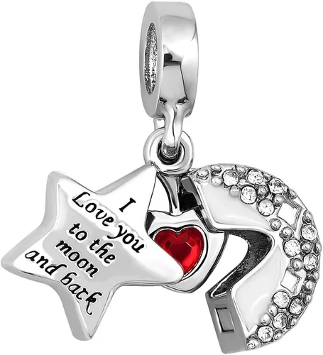 Vista 4 de CharmSStory Cuentas con dije de corazón con texto en inglés "I Love You to The Moon and Back" para pulseras