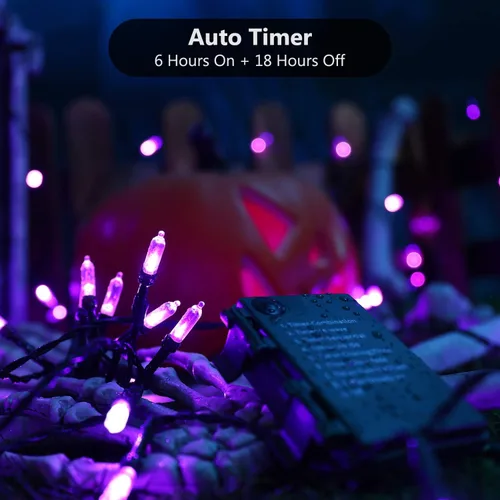 Vista 2 de BrizLabs - Luces de Halloween moradas, 100 luces LED de 33 pies, cadena de luces con 8 modos y temporizador, luz de árbol morada