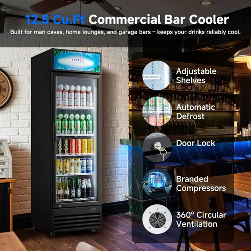 Vista 9 de BODEGACOOLER Refrigerador Comercial de Bebidas, 12.5 Pies Cúbicos Refrigerador Comercial Merchandiser Negro, Luz LED/Estantes Ajustables
