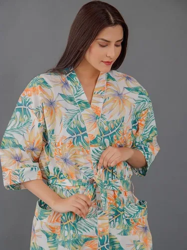 Vista 5 de Cárdigan tipo kimono con estampado indio para mujer, cuello en V, suelto, para playa, vestido de noche tipo kimono de algodón