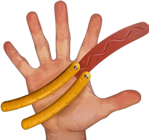 Vista 5 de RMISODO 2 piezas de juguete de navaja mariposa de perrito caliente, forma colorida y novedosa, hecho con tecnología de impresión 3D, resistente