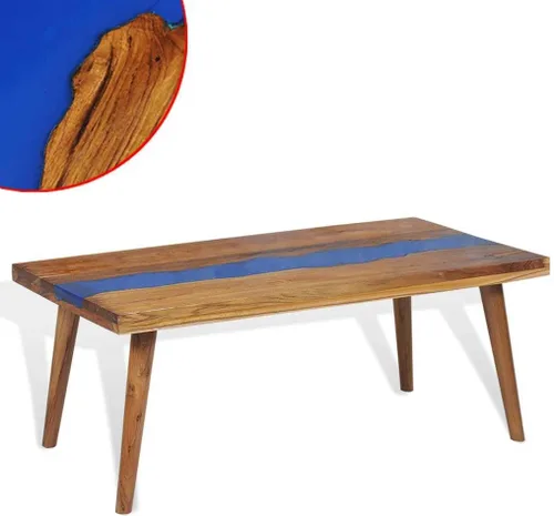 Vista 4 de mesa de Centro para sala Mesas de centro Mesa de centro de resina de teca de 39.4 x 19.7 x 15.7 pulgadas, adecuada para salas de estar, balcones