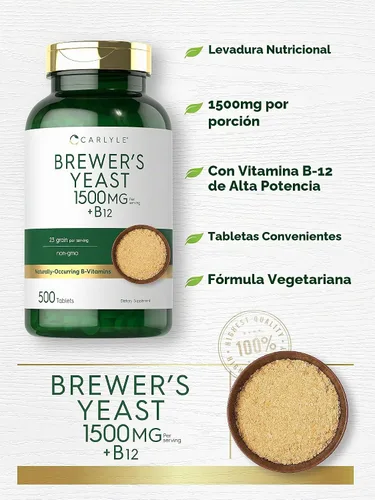 Vista 3 de Carlyle Brewers - Tabletas de levadura con vitamina B12 1500 mg 500