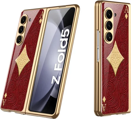 Vista 31 de Funda para Galaxy Z Fold 5, elegante marco galvanizado con vidrio estampado, protector de pantalla integrado compatible con Samsung Galaxy Z Fold 5
