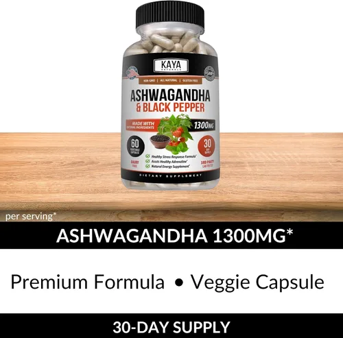 Vista 5 de Kaya Naturals Ashwagandha Cápsulas Extra Strength - Fórmula para aliviar el estrés, apoyo natural del estado de ánimo, estrés, enfoque y suplemento