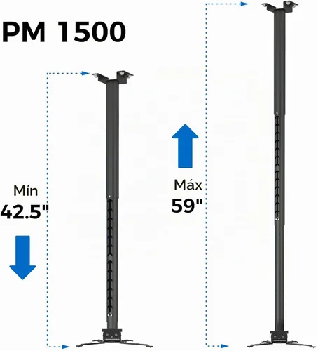 Vista 2 de Soporte para proyector, altura ajustable de 42.5 a 59 pulgadas, soporte de techo universal de movimiento completo, peso máximo de 22 libras y brazos