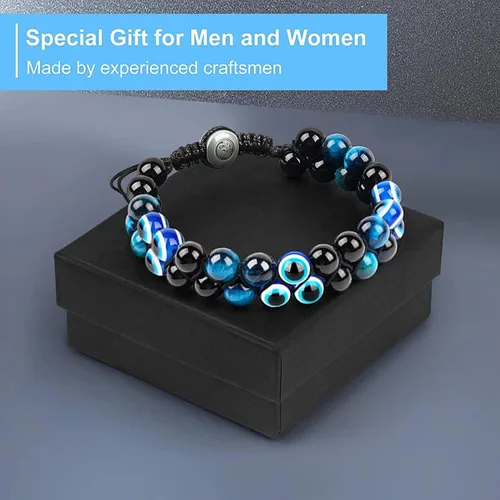 Vista 9 de Triple Protection Bracelet, CARPDIM Evil Eye bracelet and Black Obsidian evil eye Beads Bracelet for Men Women Healing Bracelets Bring Good Luck