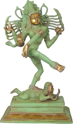 Vista 6 de Exotic India Dancing Shiva - Estatua de latón - Color increíble color antiguo Chola