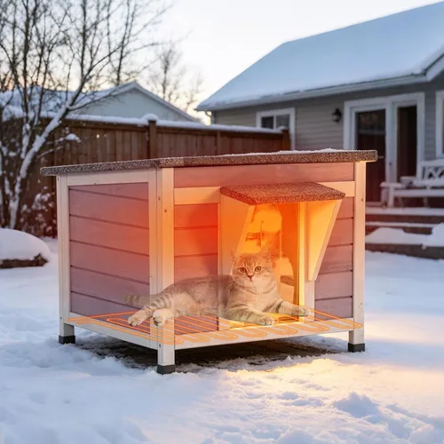 Vista 7 de Cat House - Casa para gatos con cortina para gatos con aislamiento, techo resistente a la intemperie (cubierta individual)