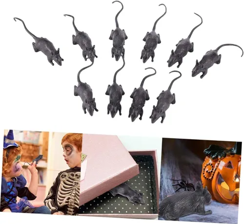 Vista 8 de 10 ratones falsos de plástico para simulación de Halloween para trucos y decoración, ligeros, reutilizables, divertidos para fiestas de Halloween
