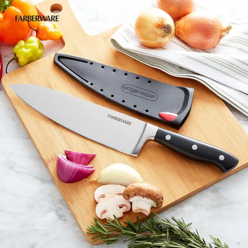 Vista 6 de Farberware Edgekeeper - Cuchillo de chef forjado triple remachado de 8 pulgadas con cubierta de hoja autoafilable, cuchillo de cocina de acero
