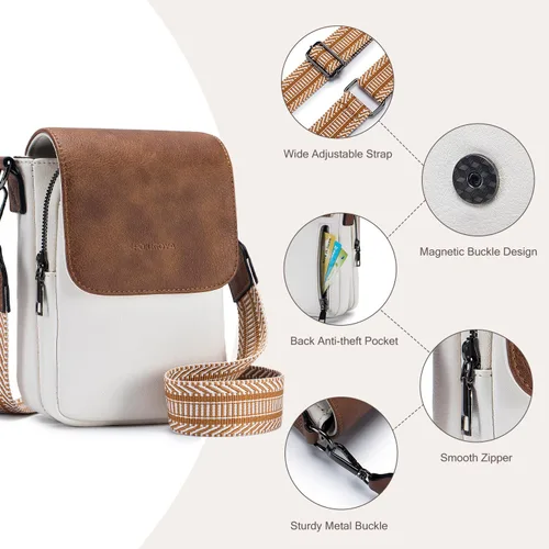Vista 6 de POIUGOYA Bolsos cruzados pequeños para mujer, a la moda, de cuero, con triple compartimento, para teléfono celular, con correa ajustable
