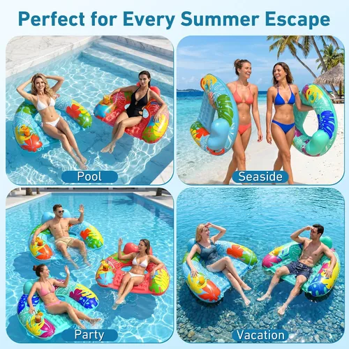 Vista 7 de Paquete de 2 flotadores inflables de piscina para adultos, sillas flotantes de piscina con soporte para tazas, flotadores de piscina para adultos