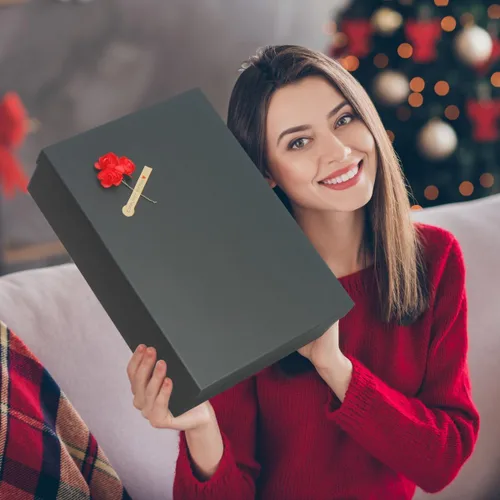 Vista 7 de Giftilious Cajas de regalo negras, un juego de 5 cajas de regalo con tapas para regalos, cajas preenvueltas para regalos, caja de regalo resistente