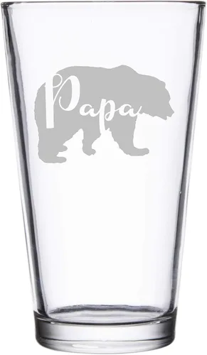 Vista 3 de Parent Bear Negative Space Text Silhouette - Vasos de pinta grabados con láser para cerveza, 16 onzas (oso de mamá)