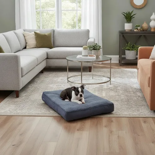 Vista 2 de Rectangular Sherpa Dog Bed with Removable Washable Cover, Supportive Tacked Cushion Insert, Durable Microfiber Sides, Recycled Polyfiber Fill