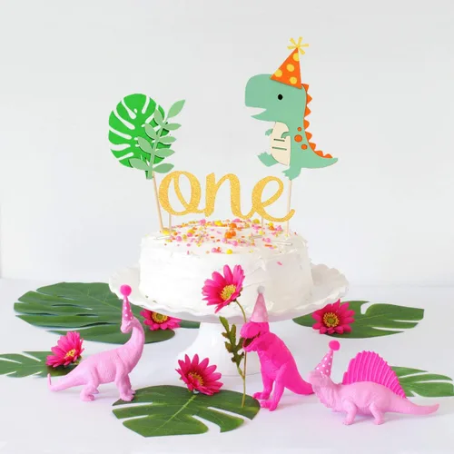 Vista 3 de LaVenty Decoración de dinosaurio dorado para el primer cumpleaños
