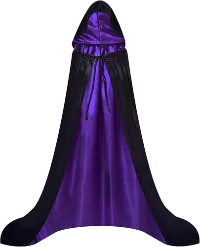 Vista 2 de DailyValley Capa negra con capucha para hombre en Halloween, capa de bruja de terciopelo para cosplay