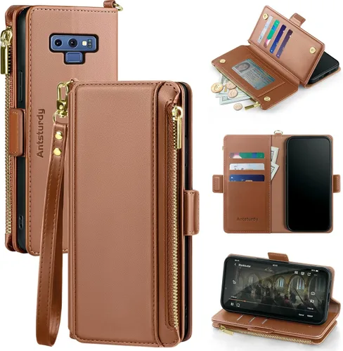 Vista 9 de Antsturdy Funda compatible con Samsung Galaxy Note 9 con tarjetero para mujeres y hombres, funda de teléfono con bloqueo RFID, de piel sintética